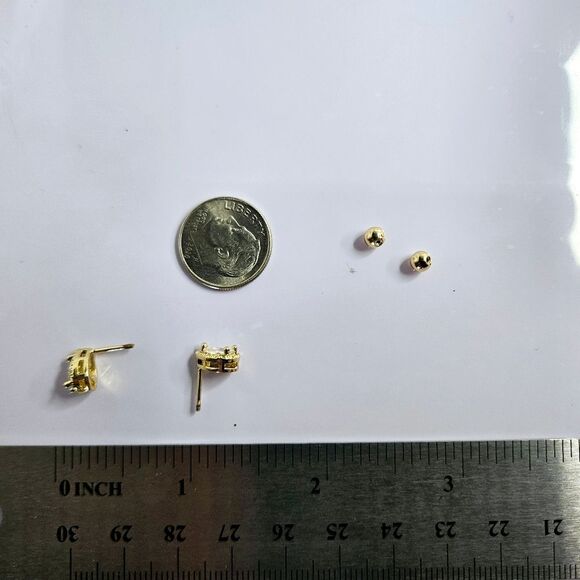 Dainty White Diamond Teardrop 18K Yellow Gold Earrings on 925 Silver - Picture 6 of 8